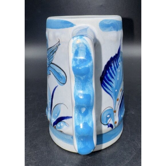 VTG Tonala Mexico Hand Painted Blue Bird & Flowers Pottery Mug Cup Stein 23oz - Picture 2 of 7